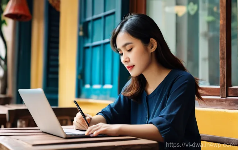 스몰 데이터 활용의 모범 사례 - A warm and inviting image of a young Vietnamese female blogger, in her early 30s, wearing modest, ca...