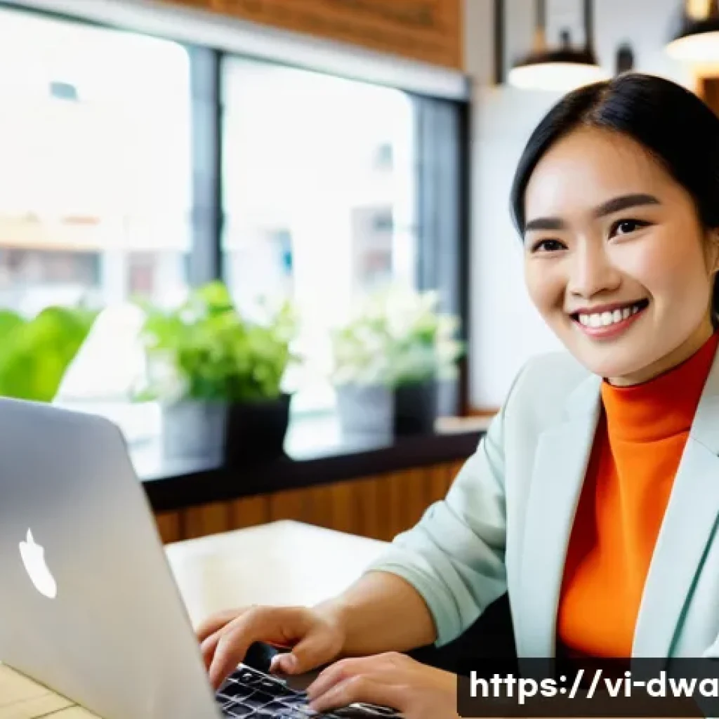 스몰 데이터 분석을 위한 대시보드 설계 - A vibrant and inspiring image of a young Vietnamese female small business owner, approximately 30-35...