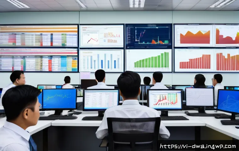스몰 데이터로 시장 트렌드 분석하기 - A detailed business office scene in Vietnam showing a diverse team of professionals analyzing small,...