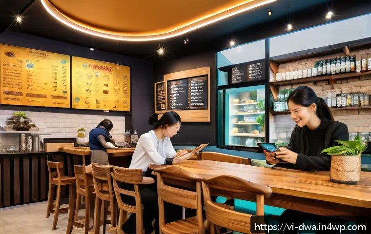스몰 데이터와 산업별 응용 사례 - A cozy Vietnamese local coffee shop interior bustling with diverse customers in casual attire, each ...