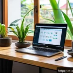 Home 22 스몰 데이터 분석을 위한 프로그래밍 언어 - A modern, cozy Vietnamese home office setup featuring a sleek laptop displaying Python code with dat...
