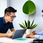 Home 18 스몰 데이터 활용을 위한 시나리오 분석 - A modern Vietnamese small business office setting with a diverse team of professionals analyzing det...